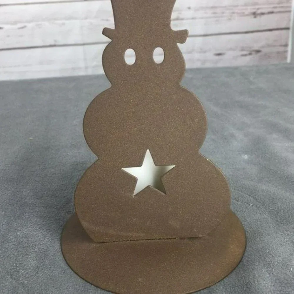 Vintage Primitive‎ Tin Star Snowman With Candle Tabletop Christmas Decoration